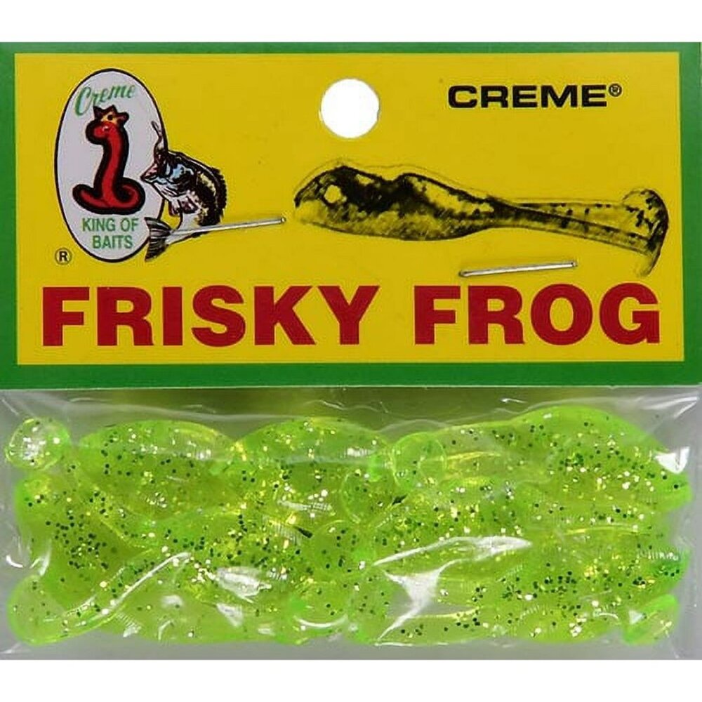 Creme Frisky Frog Lure – Chartreuse & Glitter, 7-Count Fishing Bait Set